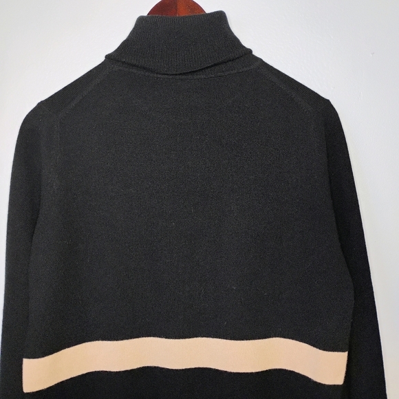 Pure Collection Cashmere Turtleneck Sweater Womens 4 Black Stripes Quiet Luxury - Picture 6 of 12